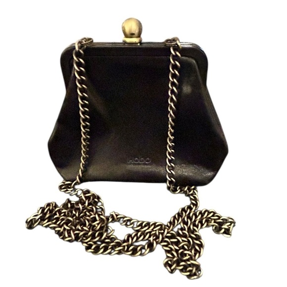 HOBO Handbags - Hobo International Pewter Chain Strap Clutch Bag Black Leather KISS Lock EC